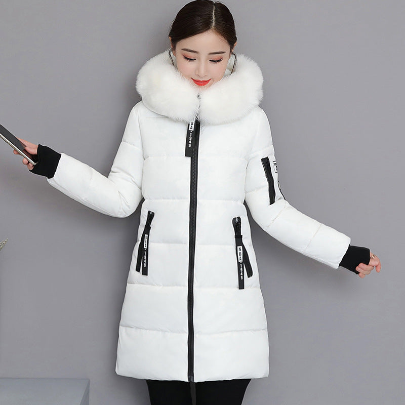 2025 cotton-padded clothes women's medium and long slim and thin cotton-padded clothes jacket large size large fur collar thickened large size cotton-padded jacket tide wholesale