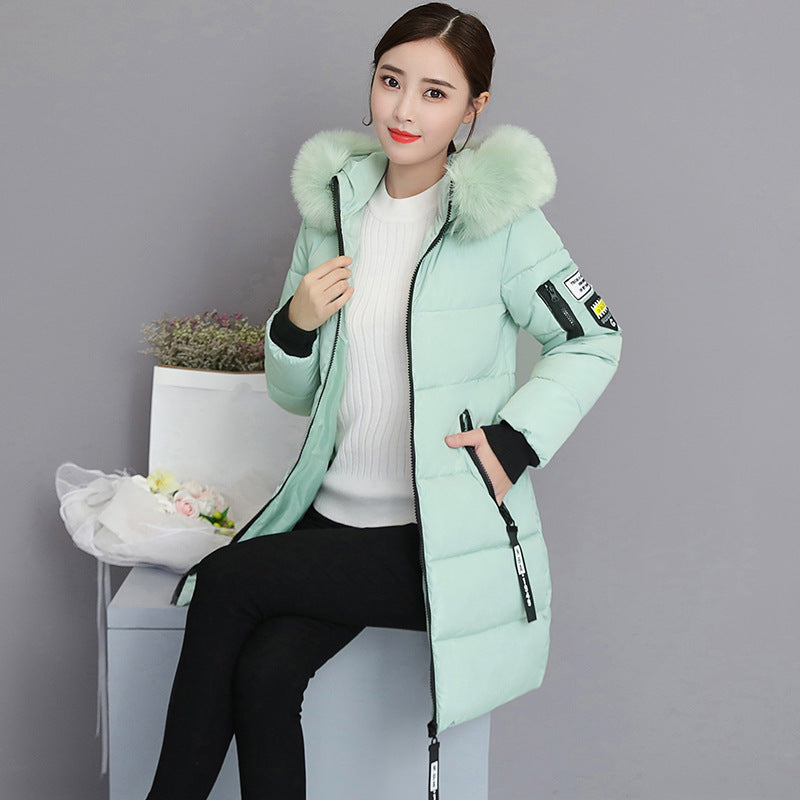 2025 cotton-padded clothes women's medium and long slim and thin cotton-padded clothes jacket large size large fur collar thickened large size cotton-padded jacket tide wholesale