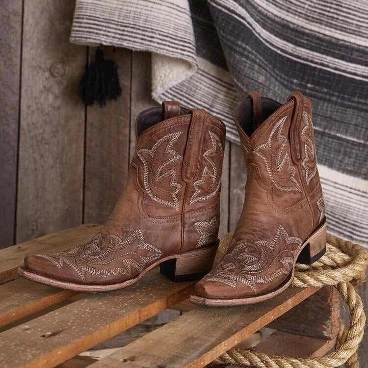xiangtuibao Embroidery Botas Mujer Faux Leather Cowboy Ankle Boots For Women Wedge High Heel Boots Snake Print Western Cowgirl Boots