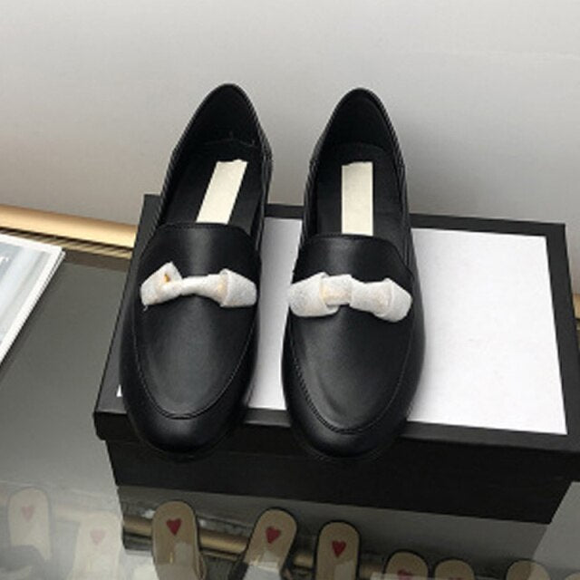 Women's Genuine Leather Loafers Mules Flat Bottom Low Heels Round Toe Autumn Brand Designer Ladies Shallow Casual Shoes