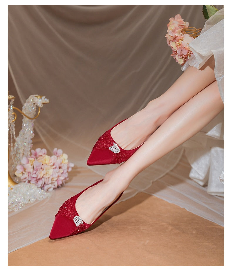 xiangtuibao Minority French Wedding Shoes Flat Bottomed New Bride Shoes White Satin Wedding Dress Shoes Women's Flat Heel Shoe