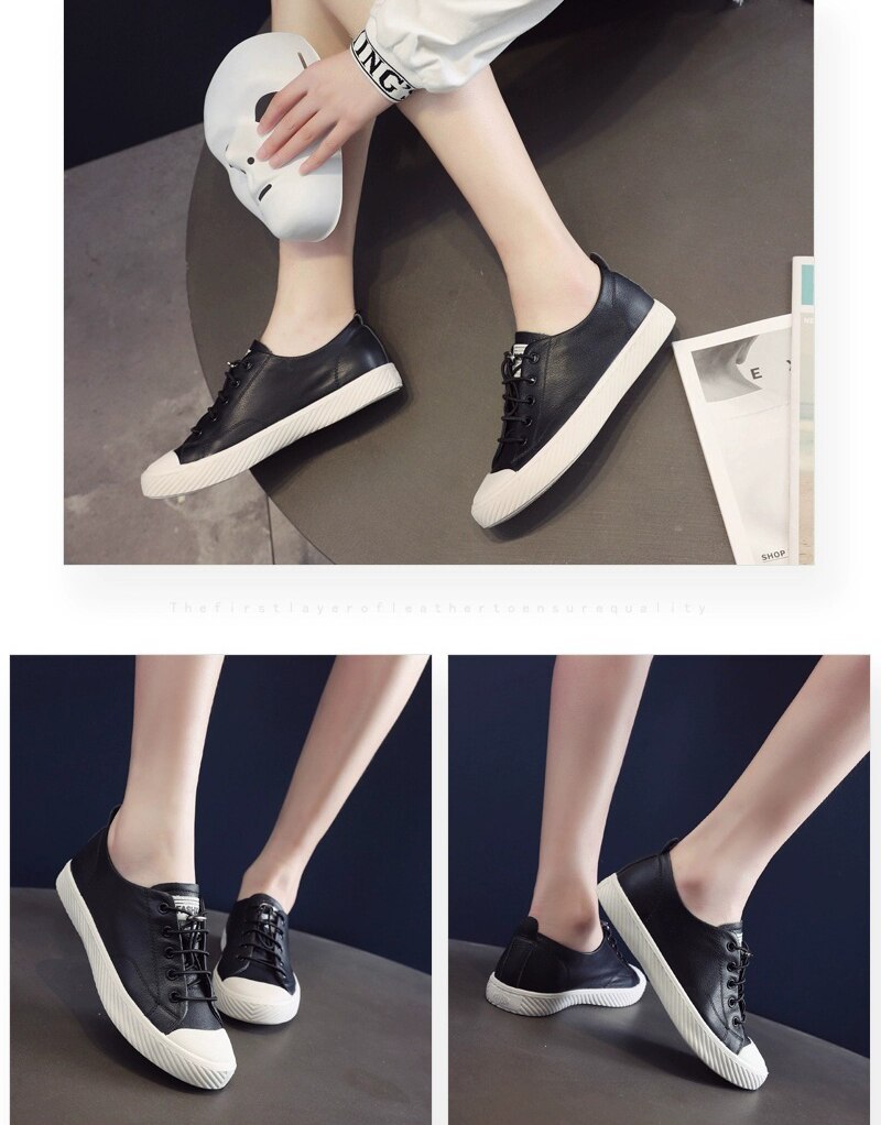 xiangtuibao Fashion Cowhide Sneakers Women Casual Breathable Walking Shoes Flat Sport Shoes Genuine Leather Vulcanized Shoes Spring