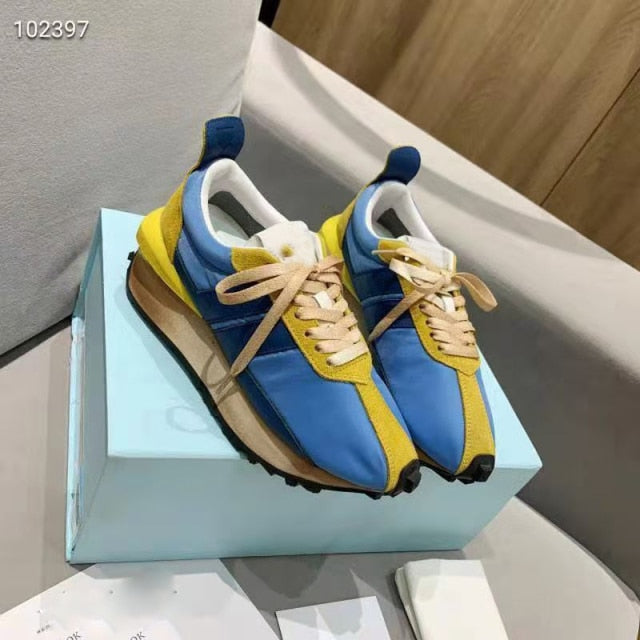 Spring Thick Sole Casual Daddy Shoes Women Flat Mixed Color Lace Up Patchwork Sneakers Outdoor Walk Tennis Shoes Unisex