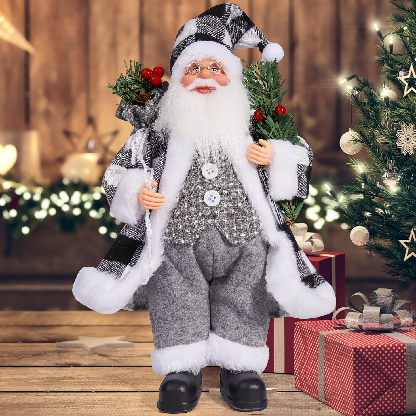 12-Inch Adorable Santa Claus Figurine - Vibrant Polyester Christmas Decoration for Holiday Parties, Events, and Home Display with Festive Red Hat and Beard