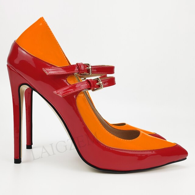 Pinpaixiong Color Contrast Women Heels Buckle Straps Desgin 12CM High Heels Shoes Women Scarpe Donna Tacones Size 34 43 44 47