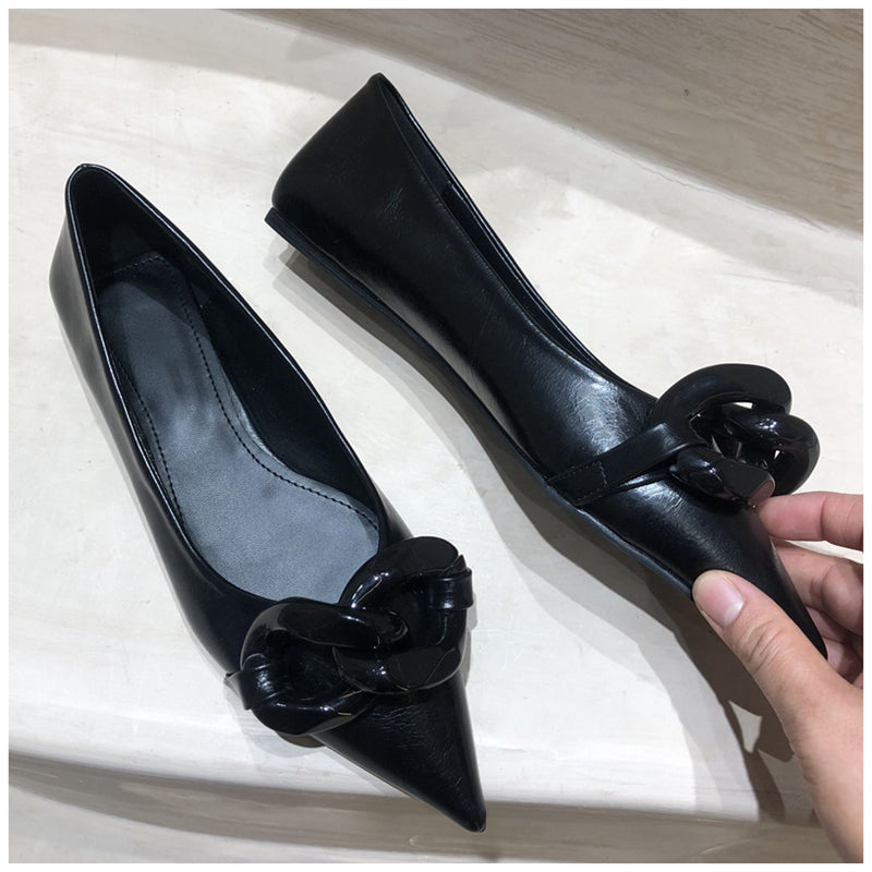 xiangtuibao Brand Design Chain Buckle Flat Shoes Women Flat Heel Ballet Pointed Toe Slip On Female Ballerina Casual Loafers