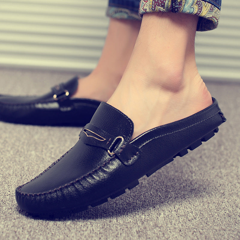 xiangtuibao Men's Shoes Casual Leather Lofer Shoes Light Breathable Half Shoes For Men Classic Male Slip on Flats Soft Loafers Man BIg Size