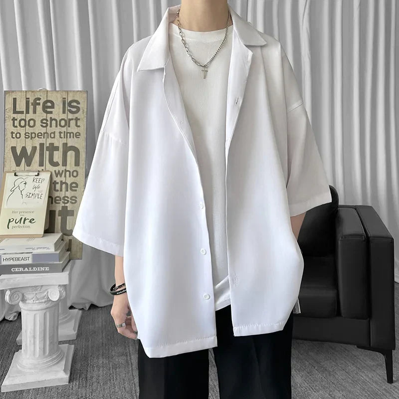 xiangtuibao Solid Color Oversized Men's Shirts Harajuku Men Casual Half Sleeve Shirt Tops Cool Summer Streetwear Man Blouse 6 Colors