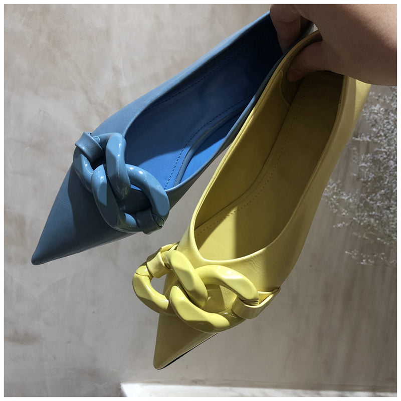 xiangtuibao Brand Design Chain Buckle Flat Shoes Women Flat Heel Ballet Pointed Toe Slip On Female Ballerina Casual Loafers