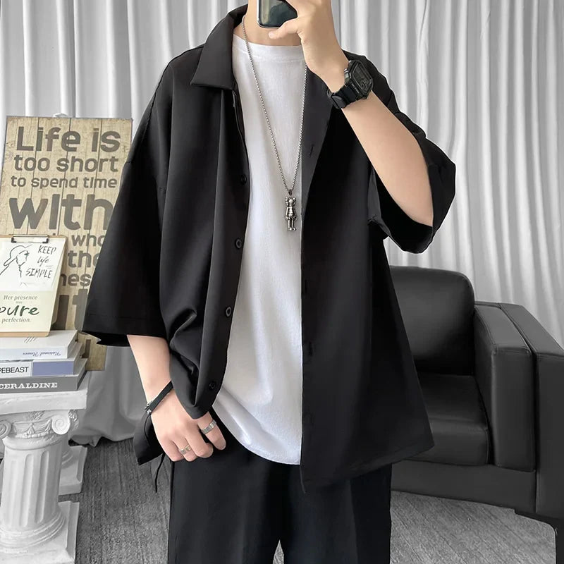 xiangtuibao Solid Color Oversized Men's Shirts Harajuku Men Casual Half Sleeve Shirt Tops Cool Summer Streetwear Man Blouse 6 Colors