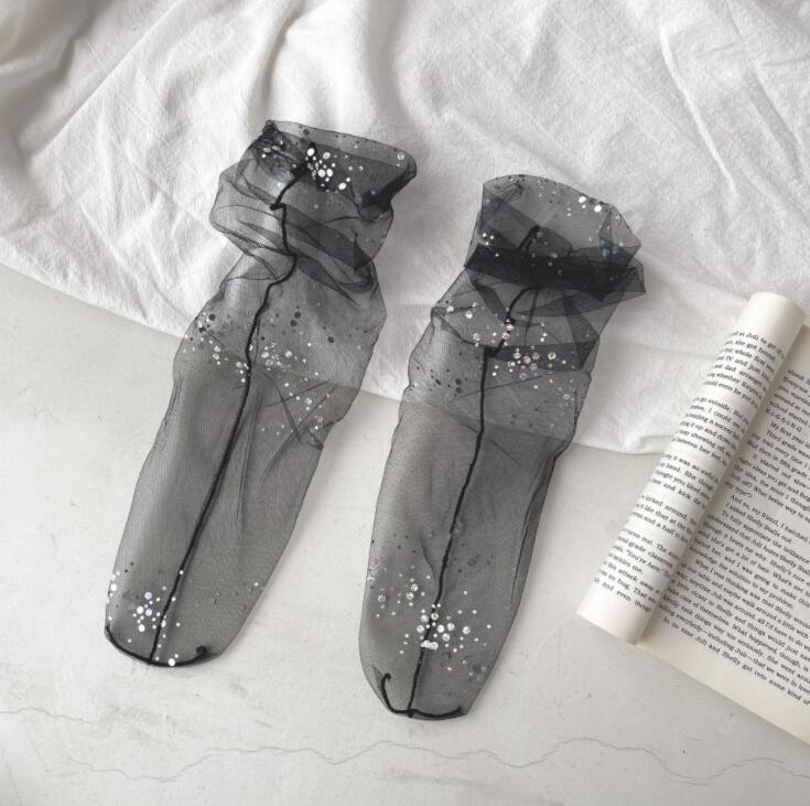 xiangtuibao Shine Tulle Socks Women Transparent Long Socks Knee Summer Thin Socks Female Chffion Sock Female Dress Calcetines