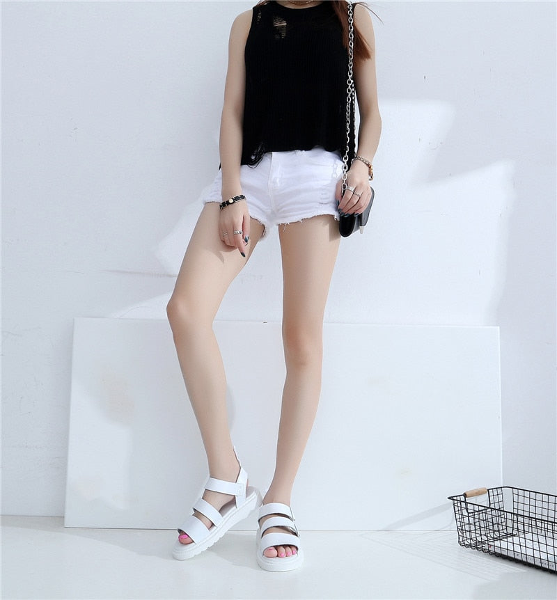 xiangtuibao Punk Style Women Gladiator Sandals Black Flat Shoes Woman Casual Thick Heel Beach Flats Sandalias Mujer Summer
