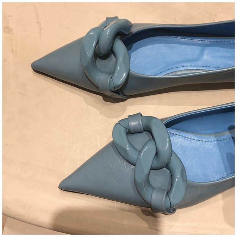 xiangtuibao Brand Design Chain Buckle Flat Shoes Women Flat Heel Ballet Pointed Toe Slip On Female Ballerina Casual Loafers
