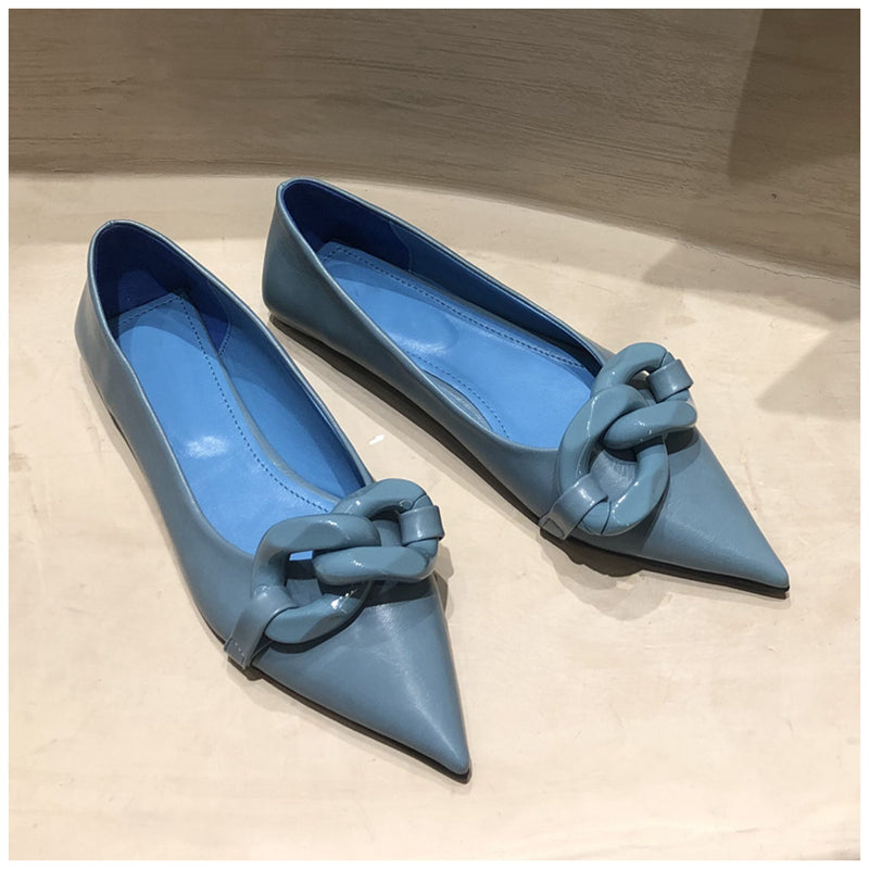 xiangtuibao Brand Design Chain Buckle Flat Shoes Women Flat Heel Ballet Pointed Toe Slip On Female Ballerina Casual Loafers