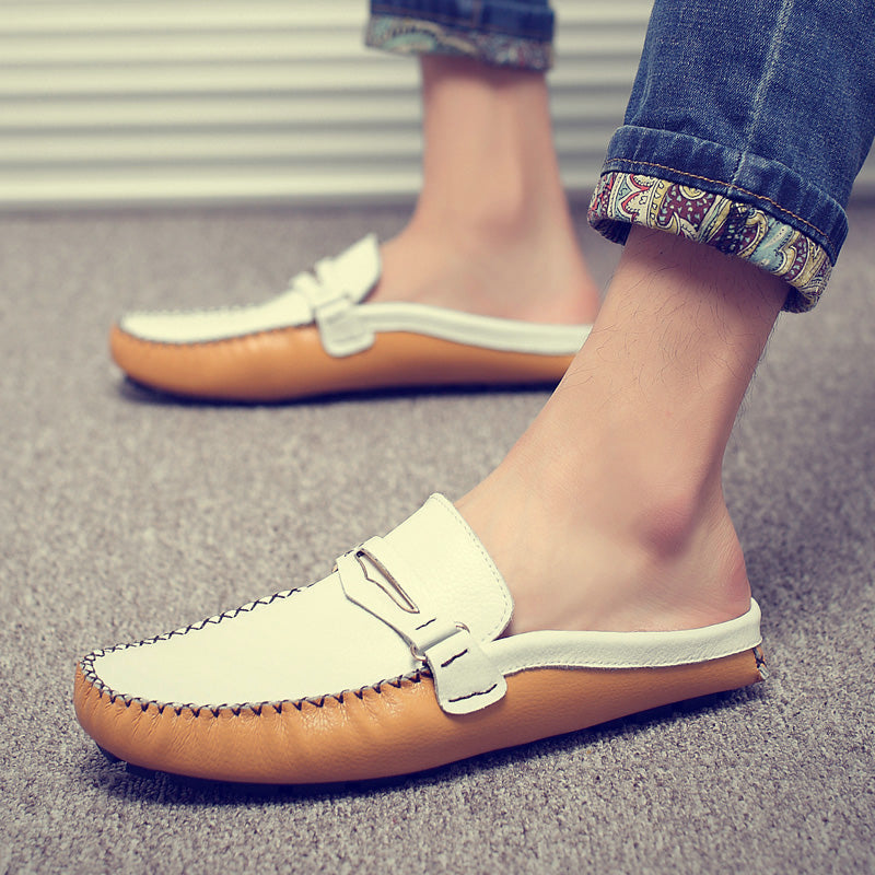 xiangtuibao Men's Shoes Casual Leather Lofer Shoes Light Breathable Half Shoes For Men Classic Male Slip on Flats Soft Loafers Man BIg Size