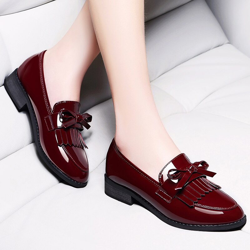 xiangtuibao Patent Leather Shoes Women's British Style Women's New Spring Autumn Soft Bottom Ladies Mid-heel Soft Leather Low Heel