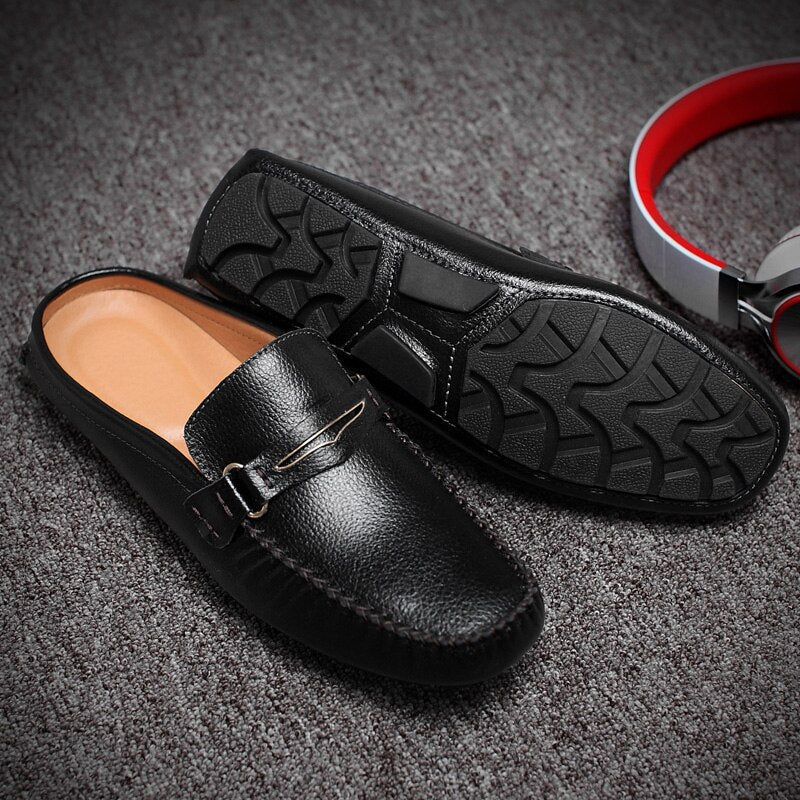 xiangtuibao Men's Shoes Casual Leather Lofer Shoes Light Breathable Half Shoes For Men Classic Male Slip on Flats Soft Loafers Man BIg Size