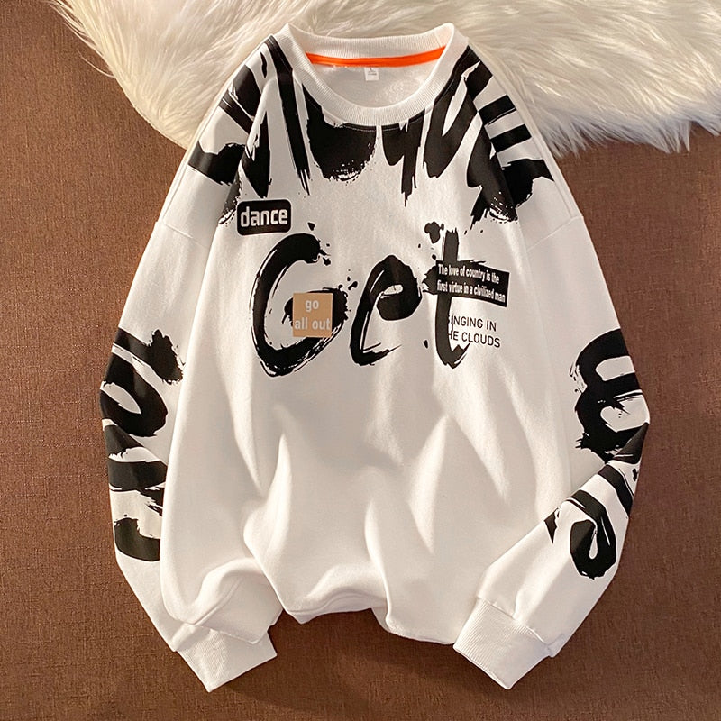 xiangtuibao Punk Print Hip Hop Streetwear Sweatshirt Men'S Black White Hoodies Spring Autumn Casual Streetwear Clothes