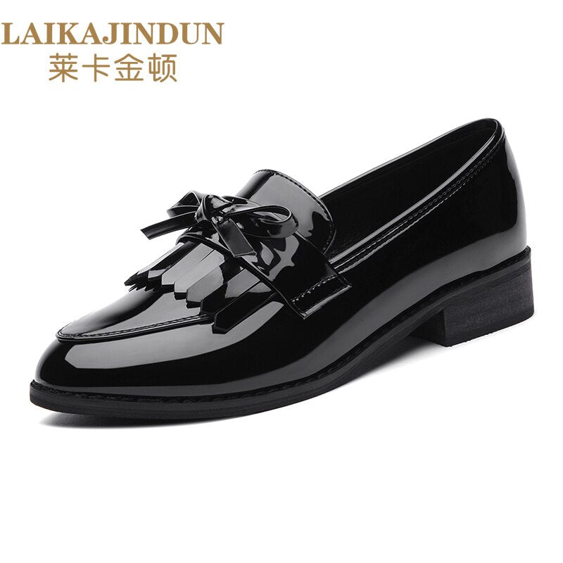 xiangtuibao Patent Leather Shoes Women's British Style Women's New Spring Autumn Soft Bottom Ladies Mid-heel Soft Leather Low Heel