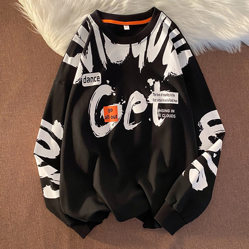 xiangtuibao Punk Print Hip Hop Streetwear Sweatshirt Men'S Black White Hoodies Spring Autumn Casual Streetwear Clothes