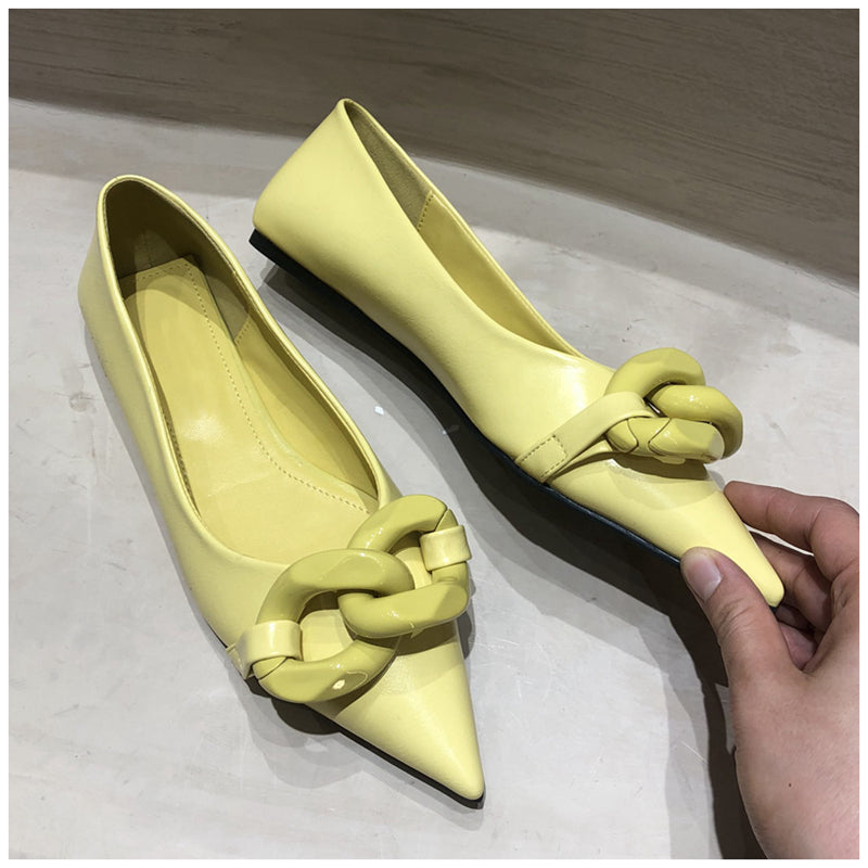 xiangtuibao Brand Design Chain Buckle Flat Shoes Women Flat Heel Ballet Pointed Toe Slip On Female Ballerina Casual Loafers