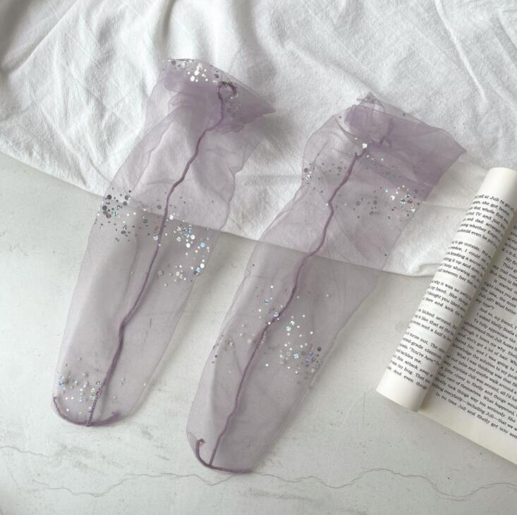 xiangtuibao Shine Tulle Socks Women Transparent Long Socks Knee Summer Thin Socks Female Chffion Sock Female Dress Calcetines