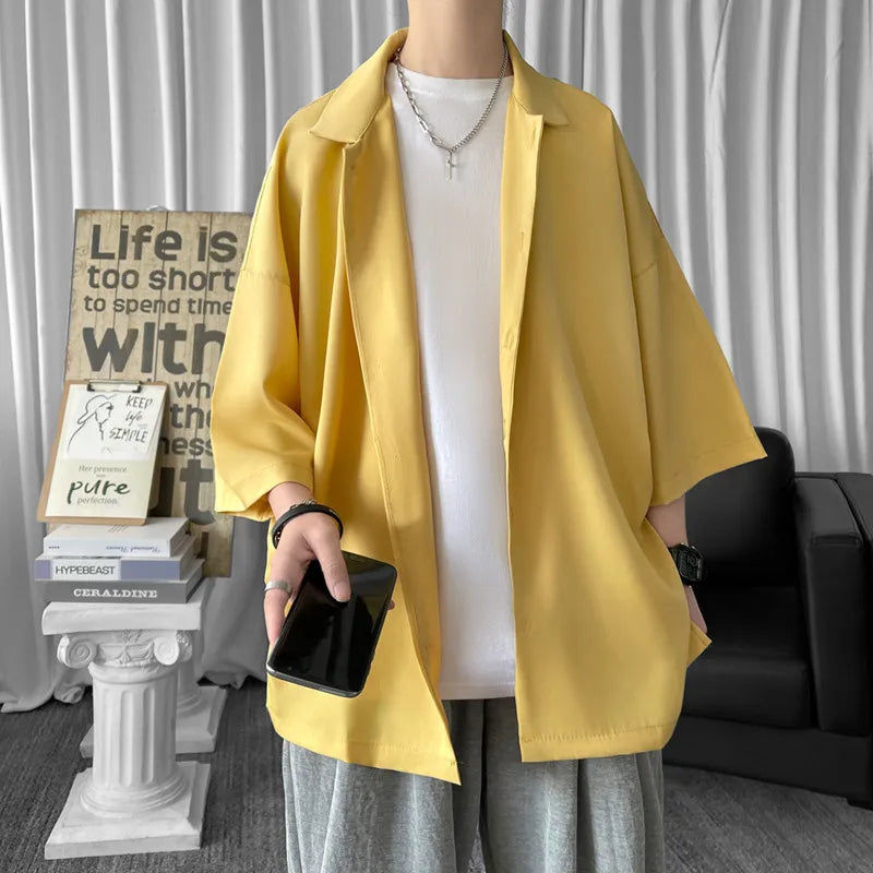 xiangtuibao Solid Color Oversized Men's Shirts Harajuku Men Casual Half Sleeve Shirt Tops Cool Summer Streetwear Man Blouse 6 Colors