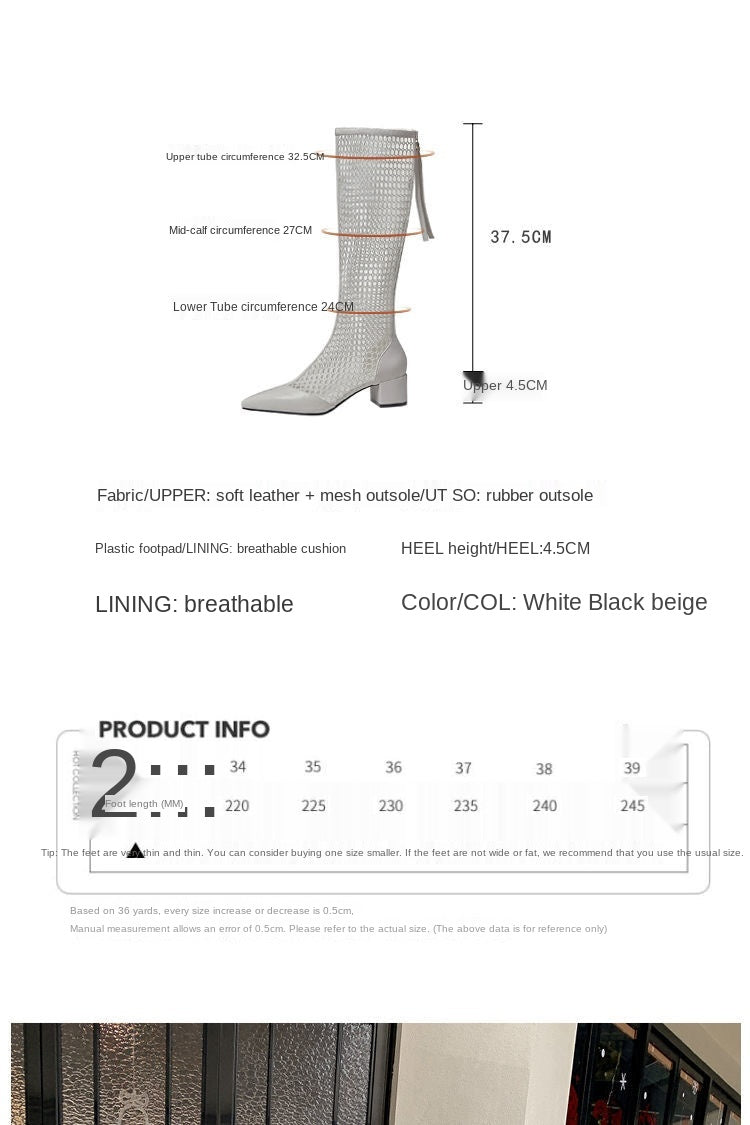 Women 's Summer Boots Thick Heel Hollow Mesh Sand Boots Pointed Toe Sexy Sandals Long Sandals Fashion