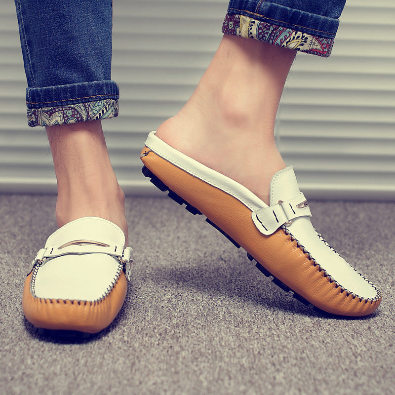 xiangtuibao Men's Shoes Casual Leather Lofer Shoes Light Breathable Half Shoes For Men Classic Male Slip on Flats Soft Loafers Man BIg Size
