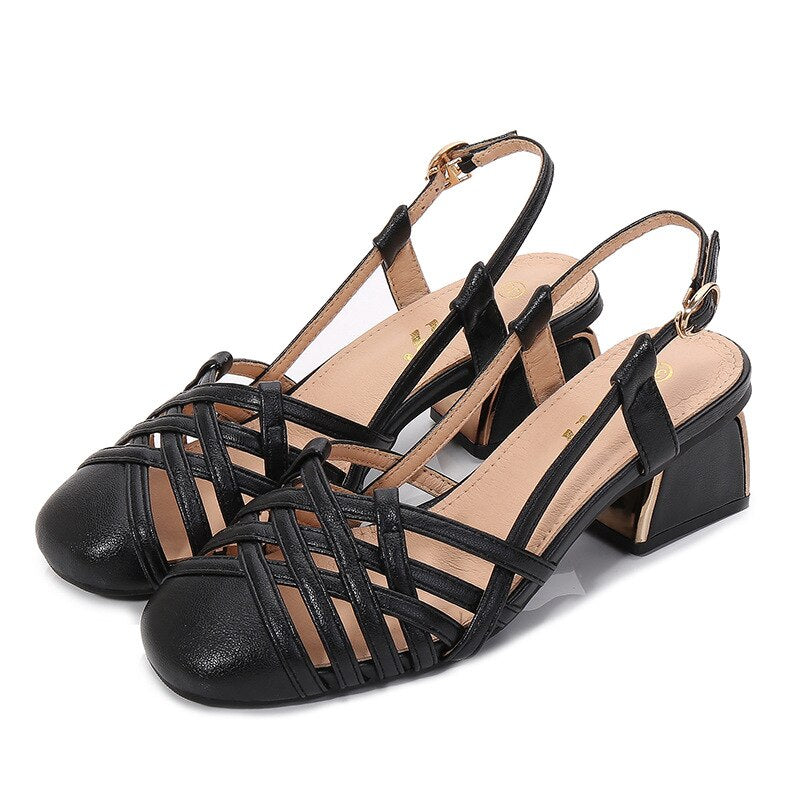 Women's plus Size Baotou Sandals Summer New Style All-match Semi-High Heeled A- line Buckle Chunky Heel Hipster High Heels