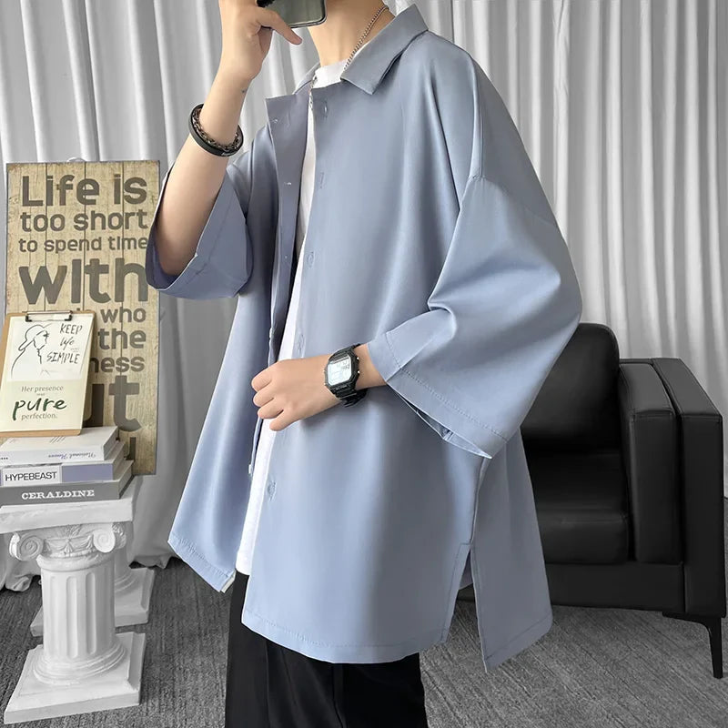xiangtuibao Solid Color Oversized Men's Shirts Harajuku Men Casual Half Sleeve Shirt Tops Cool Summer Streetwear Man Blouse 6 Colors