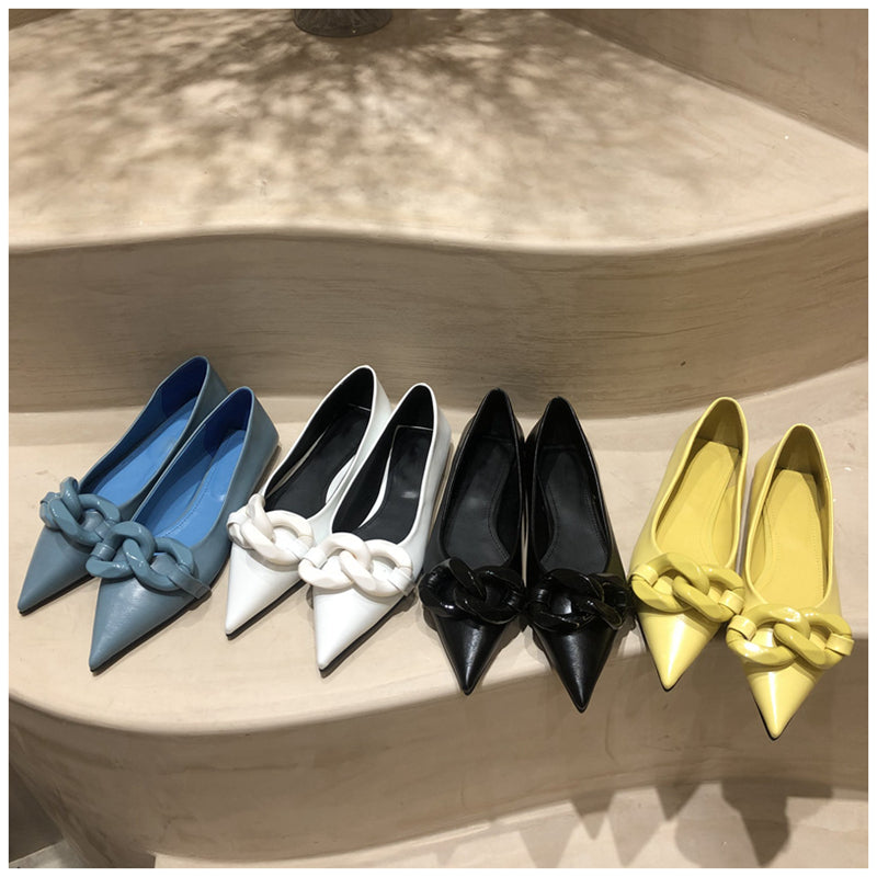 xiangtuibao Brand Design Chain Buckle Flat Shoes Women Flat Heel Ballet Pointed Toe Slip On Female Ballerina Casual Loafers