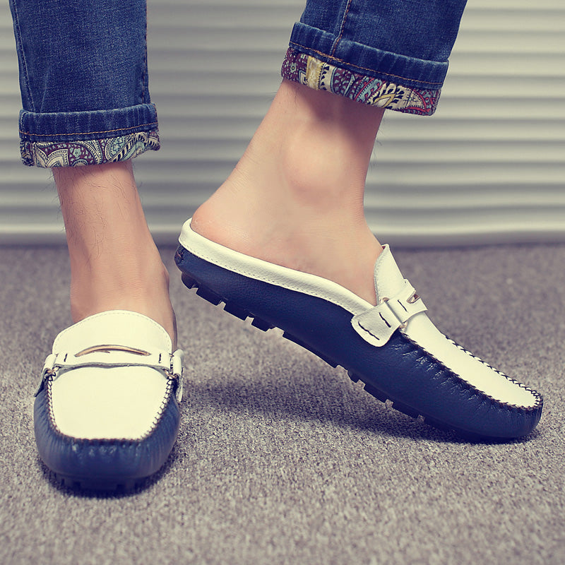 xiangtuibao Men's Shoes Casual Leather Lofer Shoes Light Breathable Half Shoes For Men Classic Male Slip on Flats Soft Loafers Man BIg Size