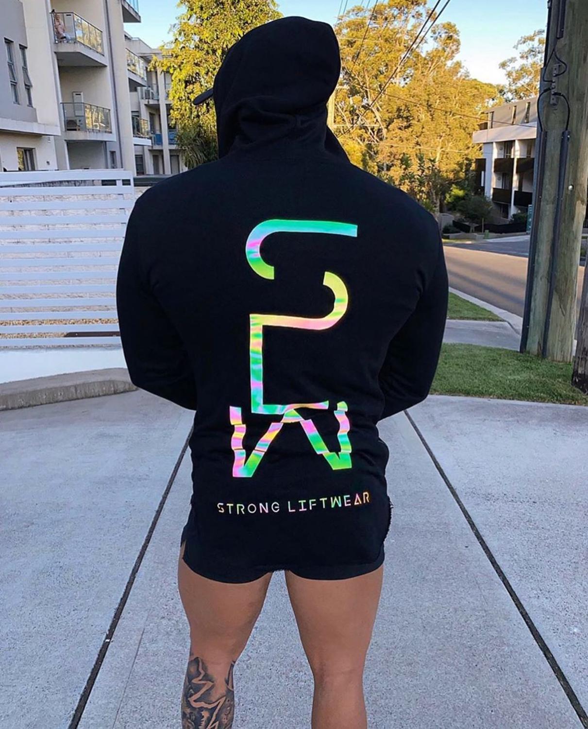 xiangtuibao Reflective Hoodie Men Fashion Colorful Black Hoodies Sweatshirts For Male Gym Hooded Jacket Streetwear Men Tops Zipper