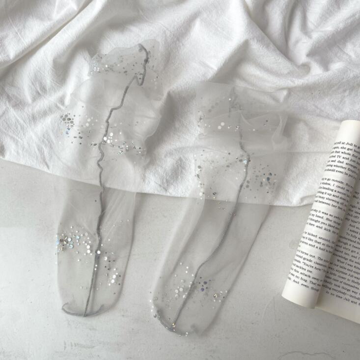 xiangtuibao Shine Tulle Socks Women Transparent Long Socks Knee Summer Thin Socks Female Chffion Sock Female Dress Calcetines