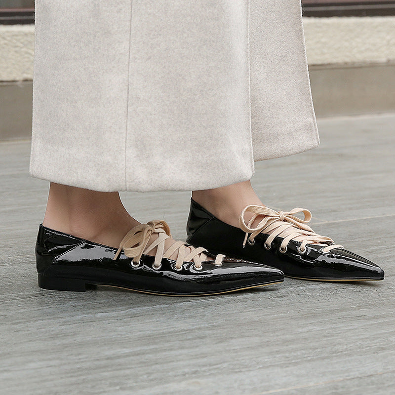 Summer Flats Shoes Women Black Leather Pointed Ballet Flats Single Shoes Two Wear Four Seasons Scoop Shoes Sandalias Shoe