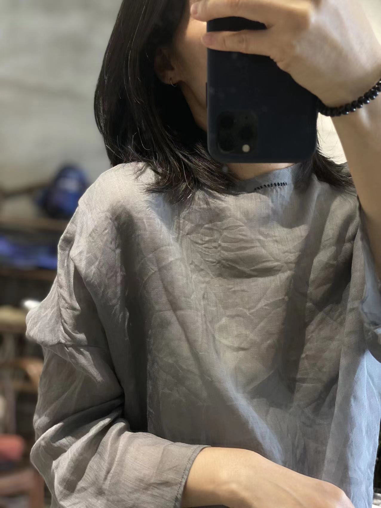 2025 22/6 small master, literary and retro light and casual pullover, one-word collar summer sunscreen ramie shirt