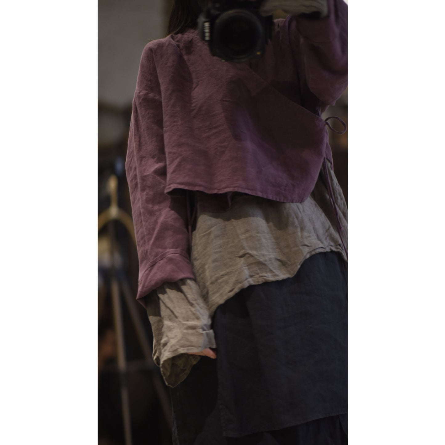 2025 22/7 Mulberry, early autumn literary and retro linen stand-up collar diagonal placket with shoulder-length short small cardigan