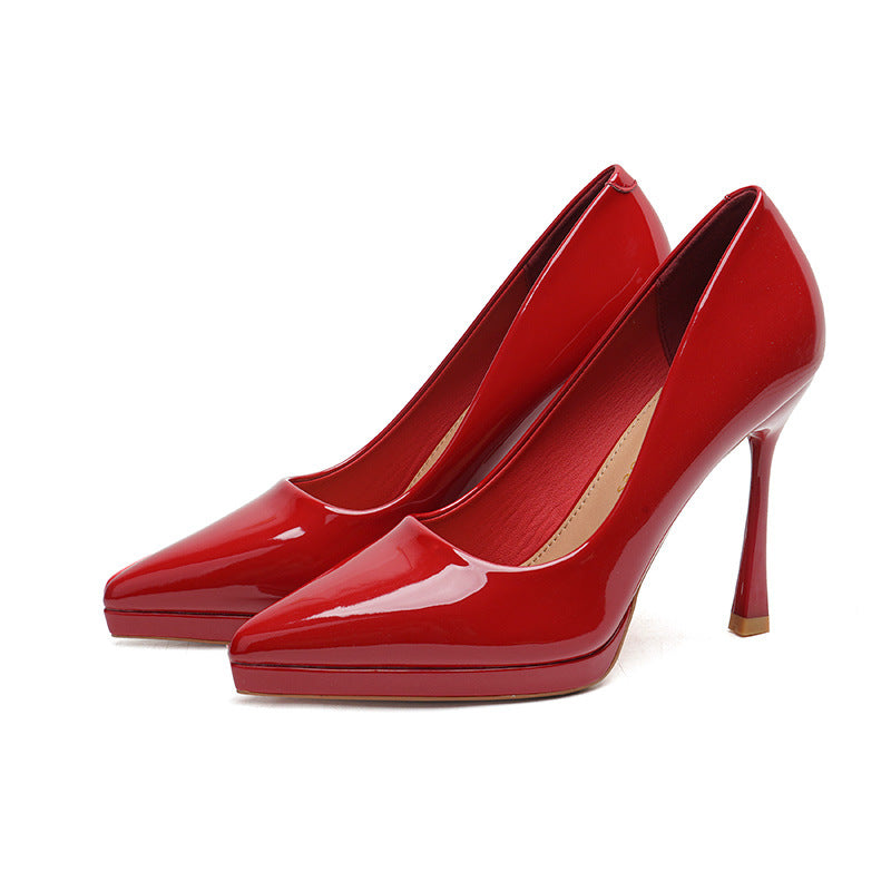 2025 1166-1 Solid color patent leather sexy super high heel waterproof table women's shoes 2025 new pointed stiletto high heels