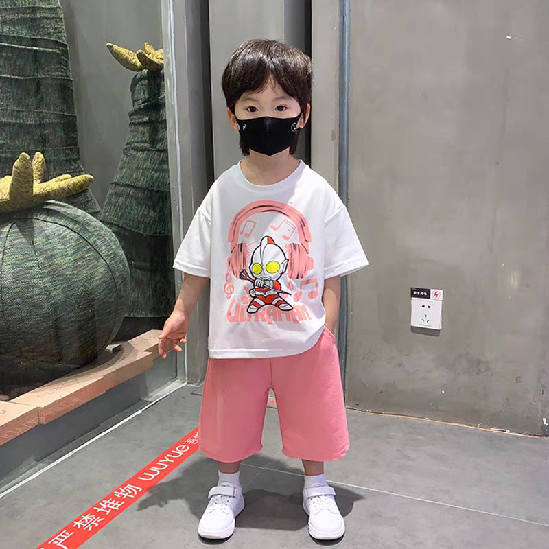 xiangtuibao Boys' Summer Handsome Set Boys' Short-Sleeved Shorts Clothes New Children's Summer Clothing Boys' Summer Trend
