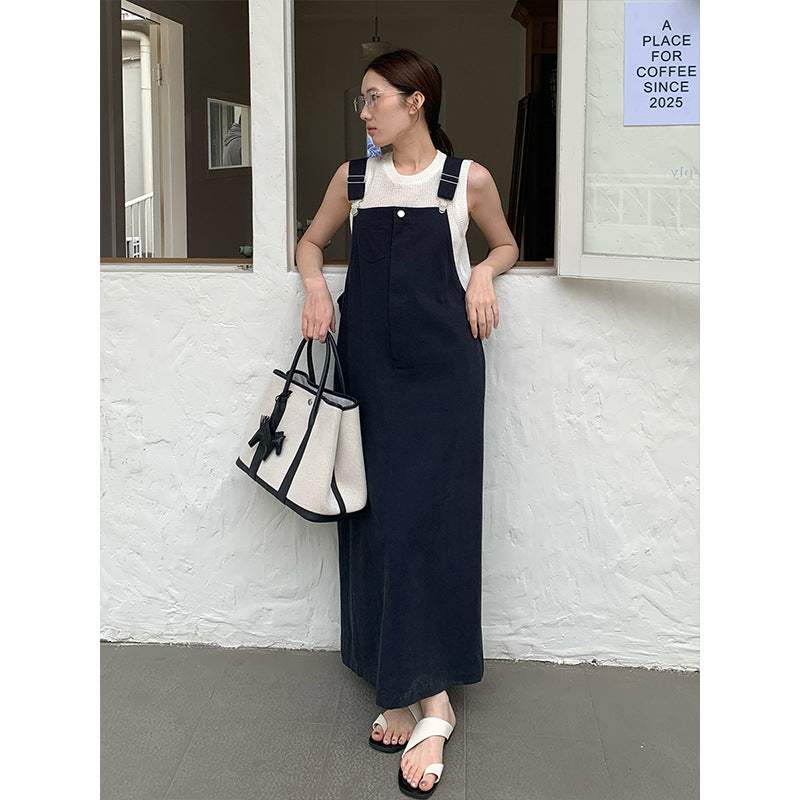 2025 THE MIND Tencel cotton denim strap skirt 2025 spring and summer new Korean version medium and long suspender dress T088