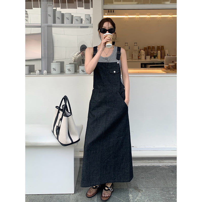 2025 THE MIND denim strap skirt 2025 thirteen lines early spring new Korean version design long suspender skirt T211