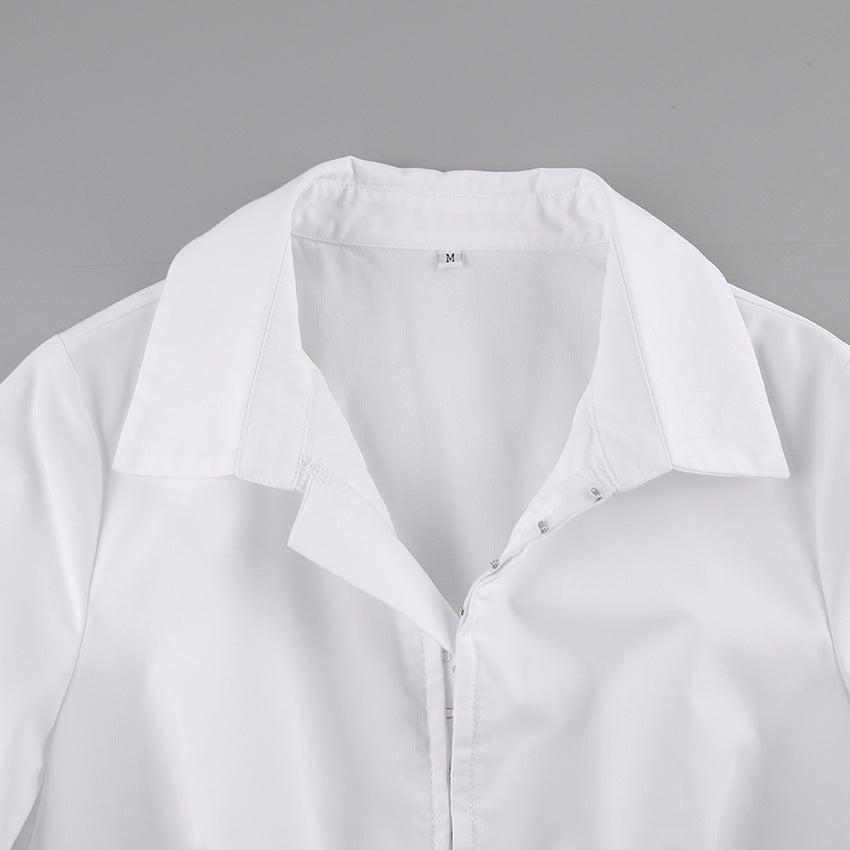 2025 autumn clothes on the new white polo shirt skirt commuting thin waist long sleeve dress Popular trade women's clothing