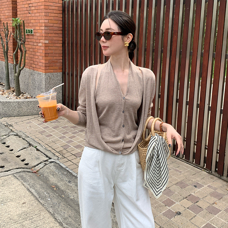 2025 Thirteen Lines Spring New Temperament Versatile Wool Neck Knitted Sweater Women's Long Sleeve Top 25225