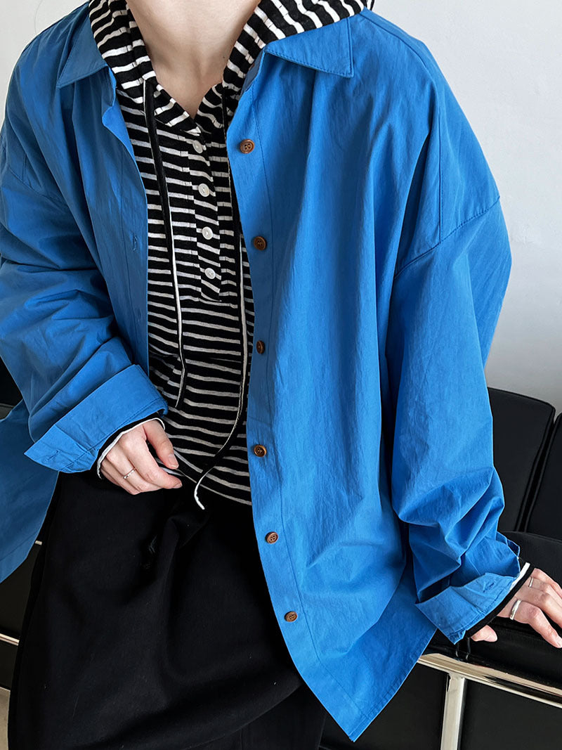 Luxi spring new retro contrasting color button white shirt women's Korean age-reducing stacked outer shirt 3395
