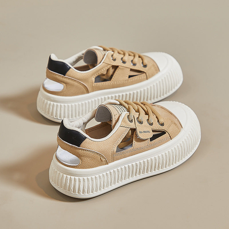 2025 summer new Korean version ins breathable little white shoes women's hollow casual board shoes thick-soled versatile muffin shoes M15
