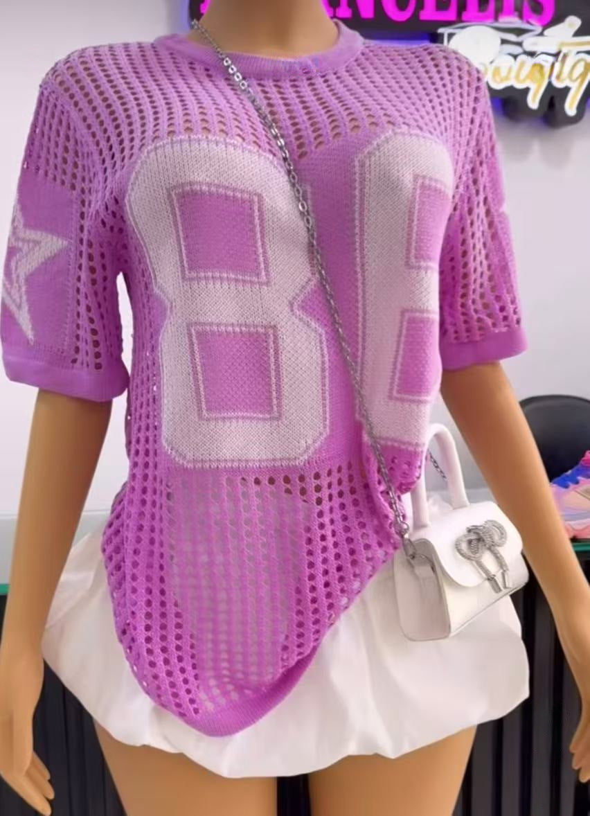 Summer new splicing fashionable versatile printing mesh breathable sports sweater short-sleeved top