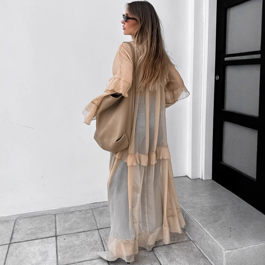 2025 Khaki autumn and winter new bat sleeve dress fashion New wholesale sunscreen blouse long dress women