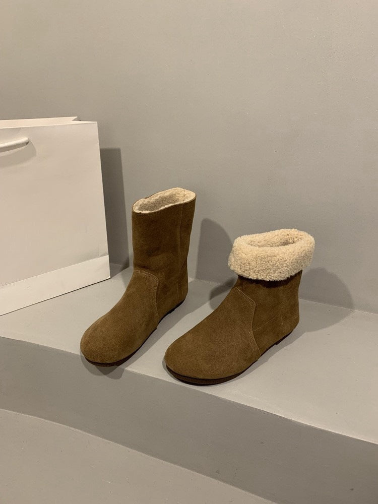 2025 Two-wear snow boots for women's winter popular new Mori retro fluffy short boots with velvet cotton shoes