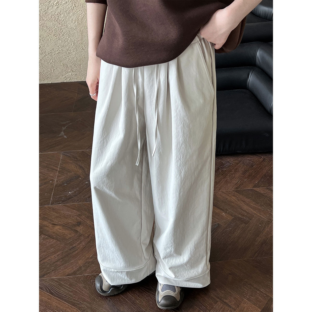 Luxi, simple drawstring big pants wide-leg pants women's popular autumn new elastic waist casual pants straight pants 1813